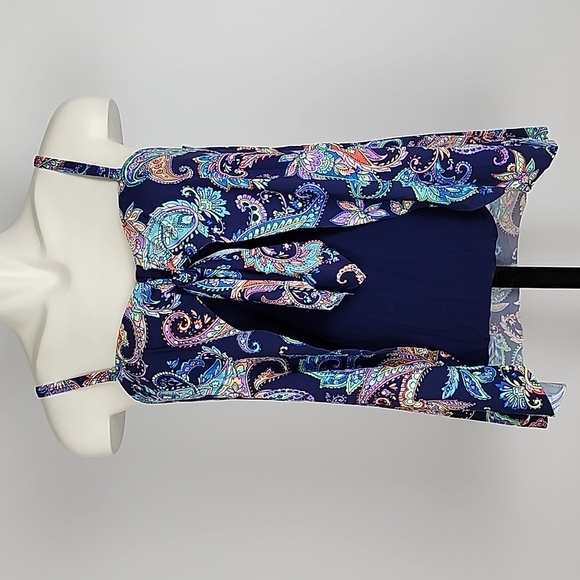 NWT CHRISTINA Medallion Navy Paisley Flyaway Bandeau One Piece Hip Minimize Sz 8 - Picture 3 of 16